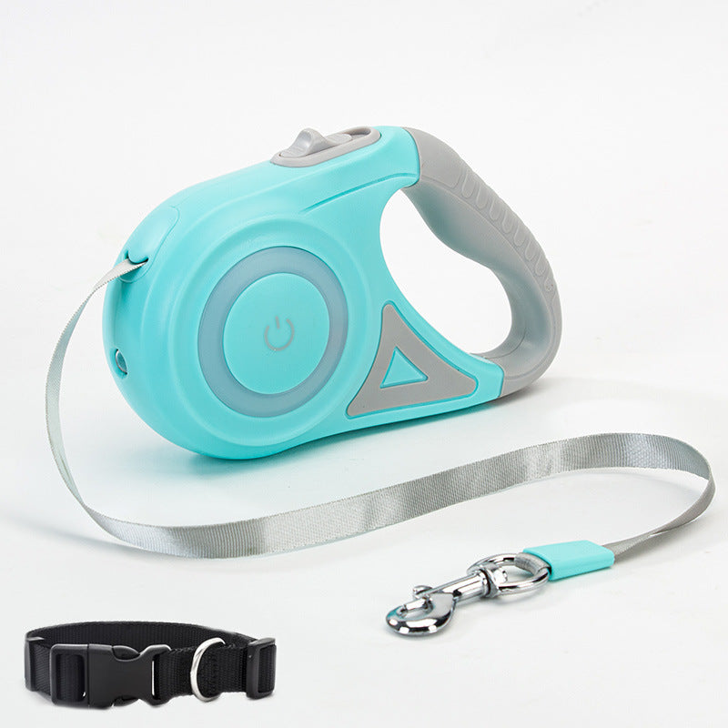 Safe-Stride Spotlight: The All-in-One Retractable Leash & Collar Set for Secure Night Walks.