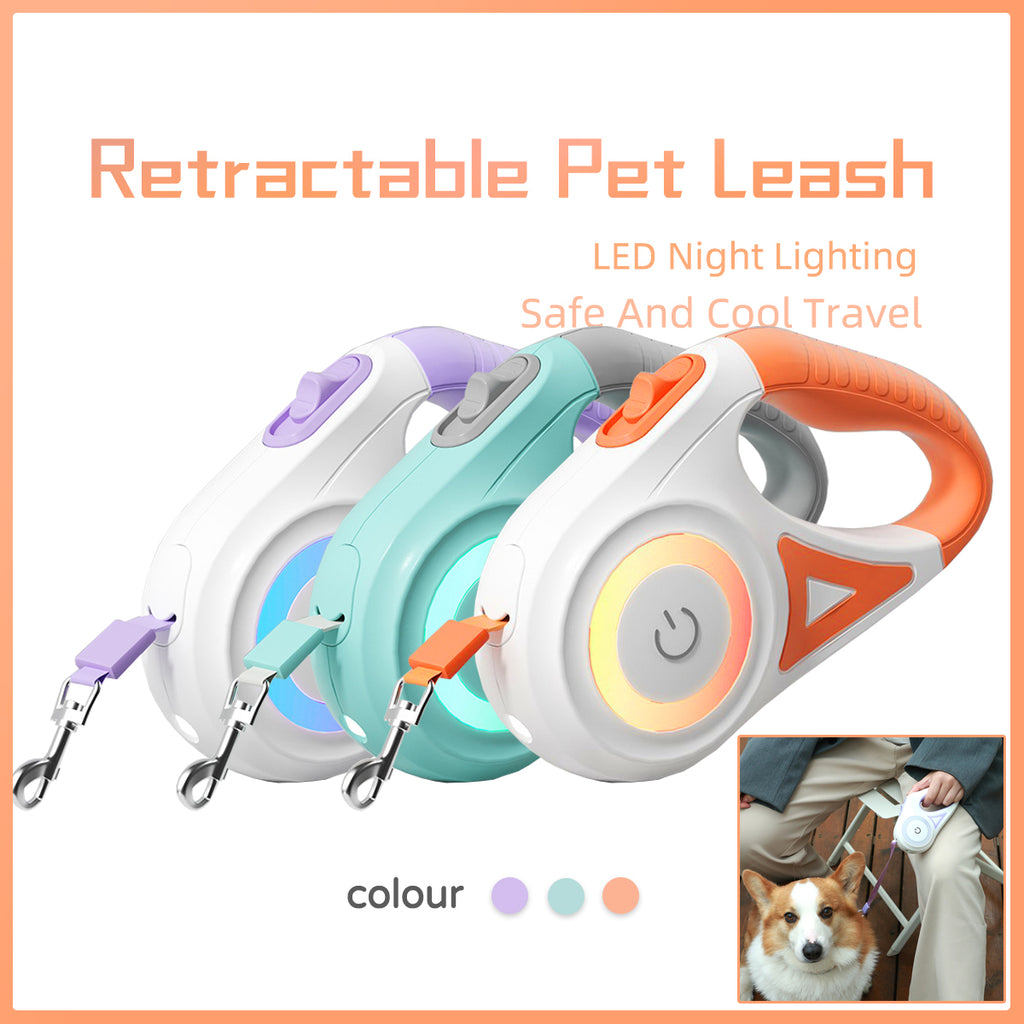Safe-Stride Spotlight: The All-in-One Retractable Leash & Collar Set for Secure Night Walks.