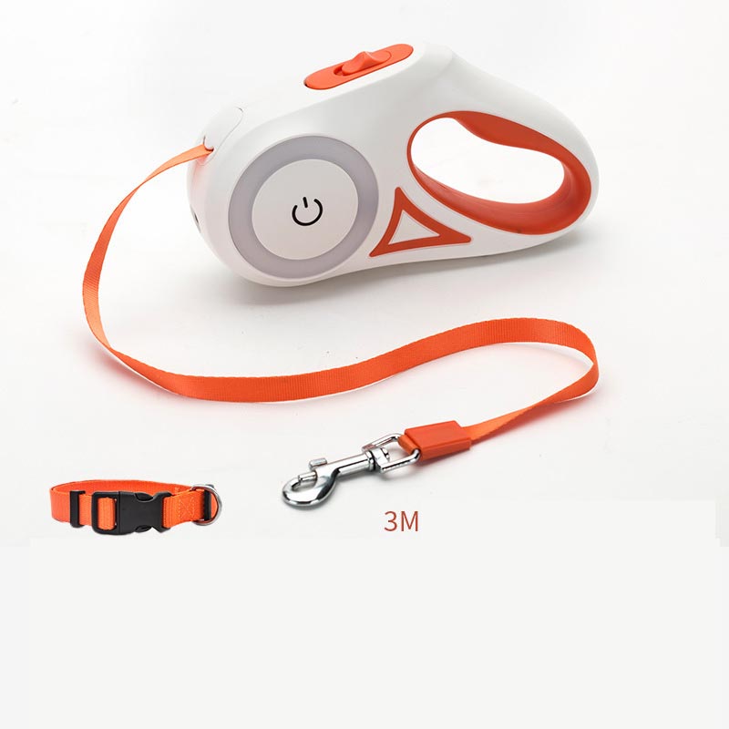 Safe-Stride Spotlight: The All-in-One Retractable Leash & Collar Set for Secure Night Walks.