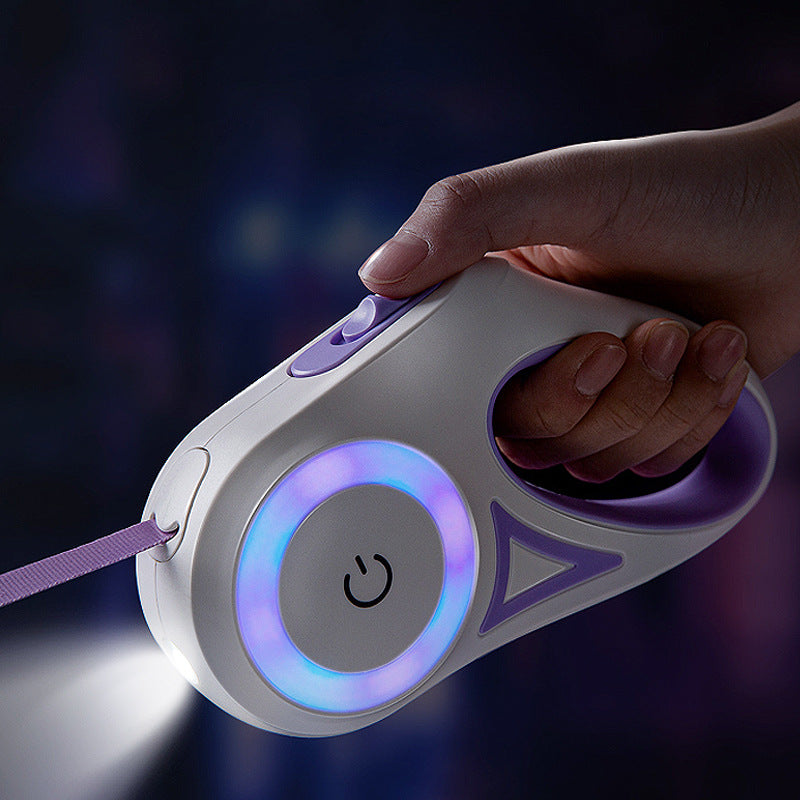 Safe-Stride Spotlight: The All-in-One Retractable Leash & Collar Set for Secure Night Walks.