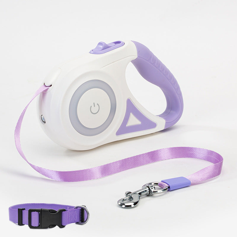 Safe-Stride Spotlight: The All-in-One Retractable Leash & Collar Set for Secure Night Walks.