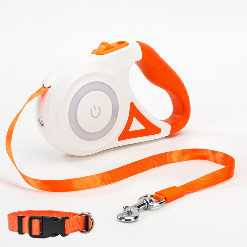 Safe-Stride Spotlight: The All-in-One Retractable Leash & Collar Set for Secure Night Walks.